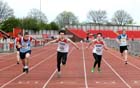 from left to right: Sam Norton (Middlesbrough Mandale), Adam Simpson, Zachary Haddon (both Gateshead) under-17 100 metres, 2012 North Eastern Championships.